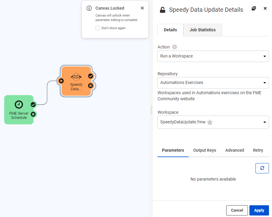 Configuring the run a workspace action